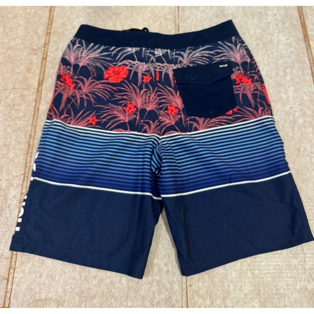 Hurley‎ Boys Floral Stripe Swim Trunks Surf Skater Coastal Size 18 Waist 29 NWT